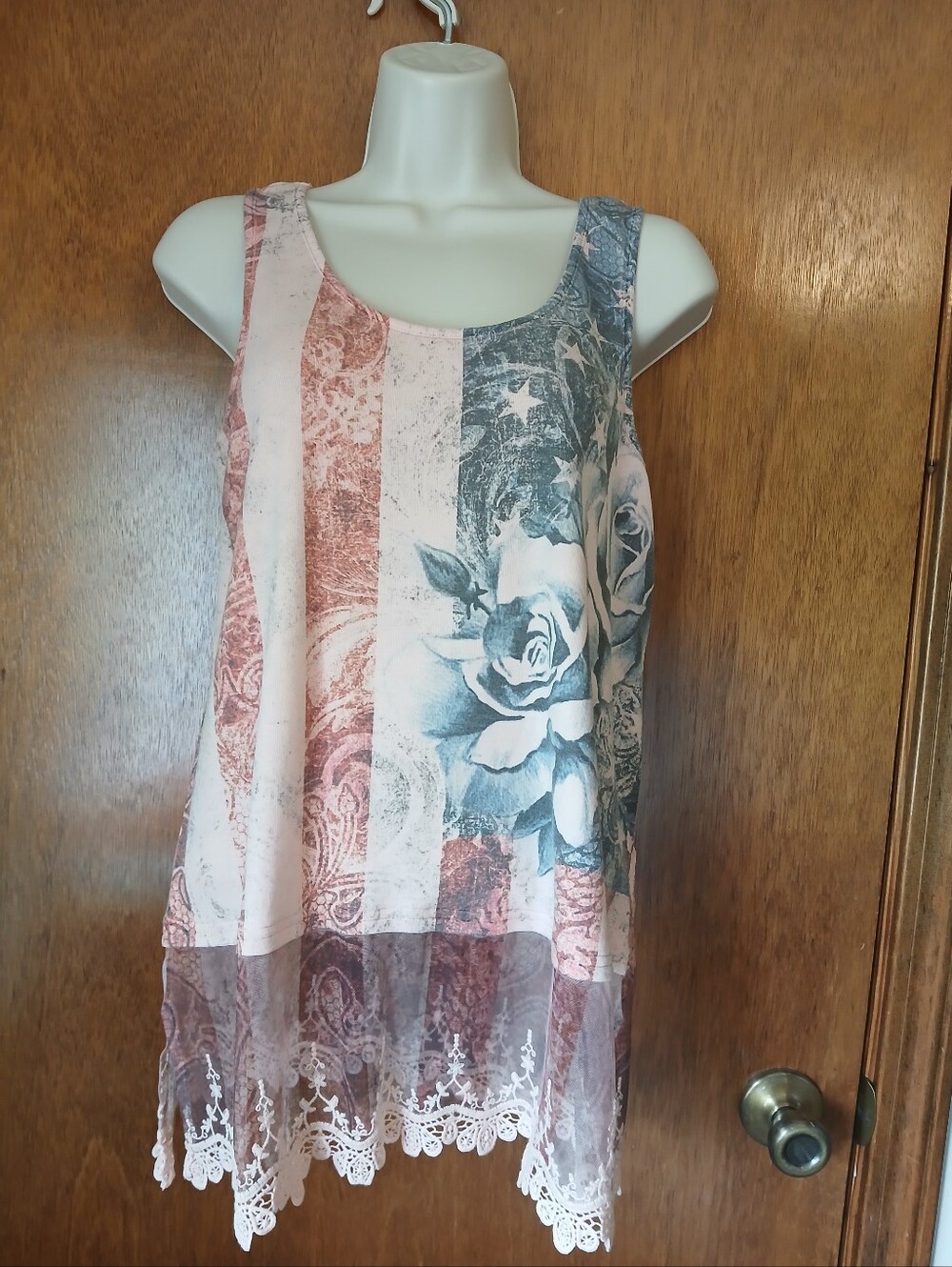 Origami Patriotic Lace Hem Tank M